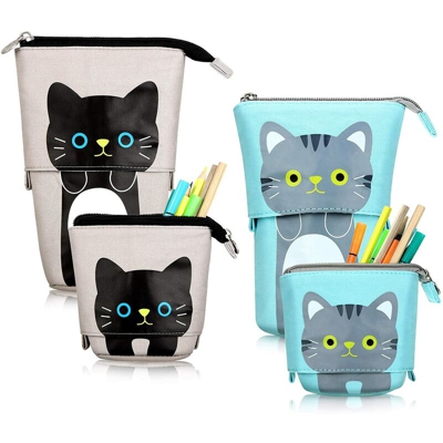 2 Transformer Stand Business Portamatite Canvas PU Cartoon Cute Cat Organizzatore di matite telescopiche Astuccio cosmetico Scatola di cancelleria