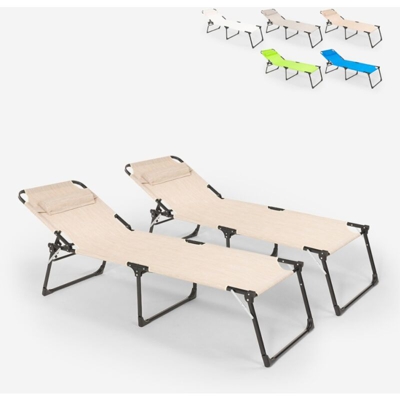 Set 2 lettini spiaggia mare giardino pieghevoli in alluminio Mauritius | Beige