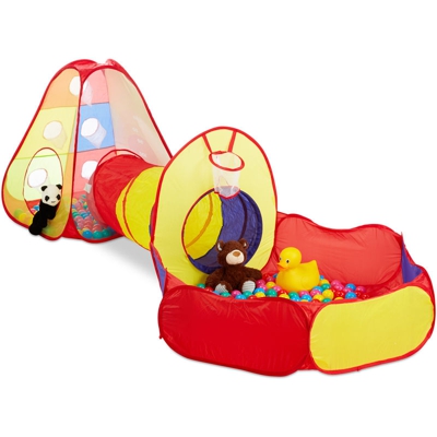 Relaxdays - Piscina 100 Palline Con Tunnel, 3 Pezzi, Indoor & Outdoor, Da 3 Anni In Su, Tenda Giocattolo Per Bambini, Colorata