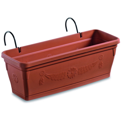 Balconetta porta vaso fioriera color terracotta per balcone con supporto universale in ferro nero appendibile ringhiera recinzione davanzale