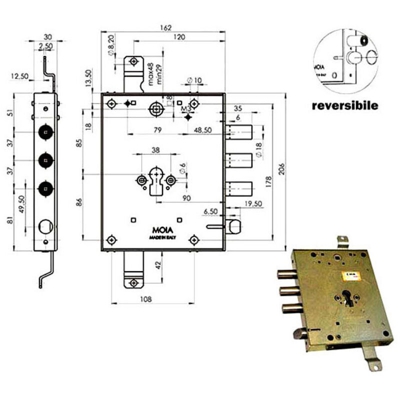 SERRATURA DA INFILARE PER PORTA BLINDATA mod. RMGA 664 373SFQB MOIA