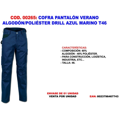 Pantalone Multitasca da Lavoro in Cotone e Poliestere colore Blu e Nero Taglia 52