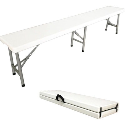 Panca In Plastica Resistente, Panca Portatile Pieghevole, 183 x 43 x 30 cm, Bianco, Pieghevole a metà, Capacità di seduta: 2 a 4 persone per banco