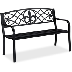 Panca da Giardino, Con Giglio Decorativo, a 2 Posti, Acciaio, Arredamento Outdoor, 86 x 127 x 60 cm, Nero precio