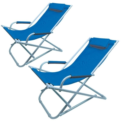 Set 2 Sedie Spiaggina Prendisole Pieghevole Mare Spiaggia Sdraio Acciaio Blu