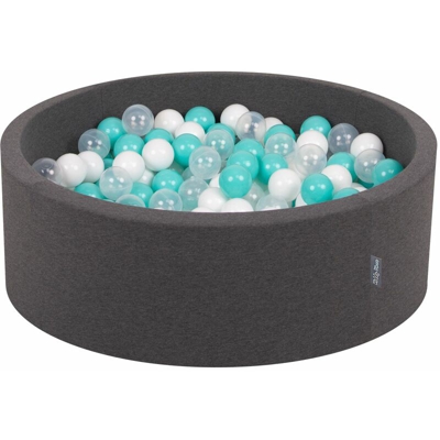 90X30cm/300 Palline ? 7CM Piscina Di Palline Colorate Per Bambini Tondo Fabbricato In EU, Grigio Sc:Turchese Ch/Bianco/Trasparente - grigio