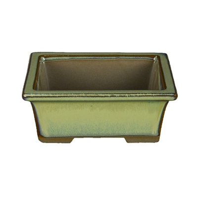 Vaso per bonsai Giapponese Morrisan rettangolare in gres smaltato verde 13x10x4,5 cm - B05-3a