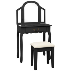 Tavolo Da Trucco Con Sgabello Nero 65x36x128 Cm Paulownia E Mdf características