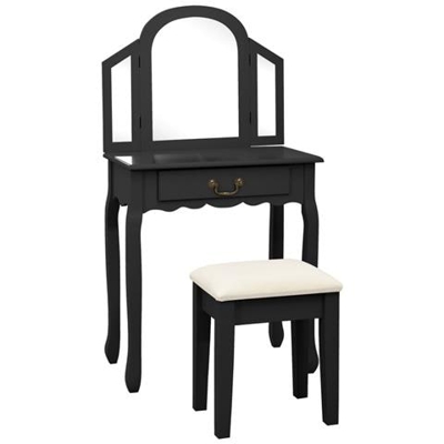 Tavolo Da Trucco Con Sgabello Nero 65x36x128 Cm Paulownia E Mdf