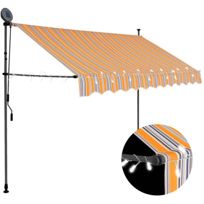 Tenda da Sole Retrattile Manuale con LED 250 cm Giallo e Blu - Multicolore - Vidaxl