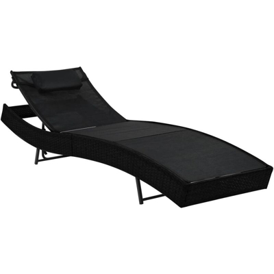 Asupermall - Lettino Prendisole con Cuscino in Polyrattan Nero