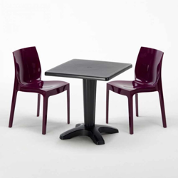 Grand Soleil - Tavolino Quadrato Nero 70x70 cm con 2 Sedie Colorate Ice Aia | Viola características