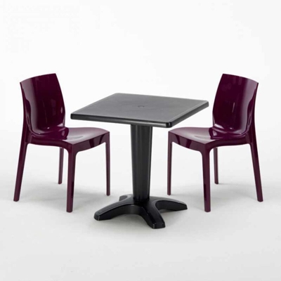 Grand Soleil - Tavolino Quadrato Nero 70x70 cm con 2 Sedie Colorate Ice Aia | Viola