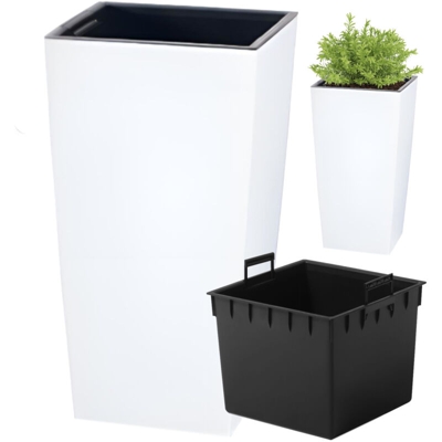 Vaso di fiori Urbi in plastica quadrato alto 19 L CON vasca color bianco 45 (altezza) x 24 (larghezza) x 24 (profondità) cm - Prosperplast