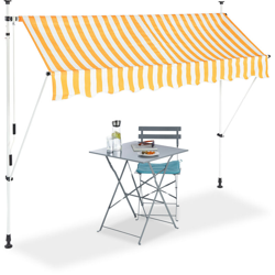 Relaxdays - Tenda da Sole, Protezione per il Balcone, Regolabile, senza Forare, a Manovella, Larga 250 cm, a Righe Gialle en oferta