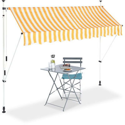 Relaxdays - Tenda da Sole, Protezione per il Balcone, Regolabile, senza Forare, a Manovella, Larga 250 cm, a Righe Gialle
