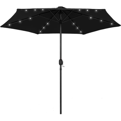 Ombrellone con Luci a LED e Palo Alluminio 270 cm Nero - Nero - Vidaxl