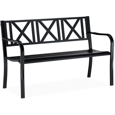 Panca da Giardino in Metallo, 2 Posti, Resistente, Panchina da Balcone HxLxP 81 x 127 x 56 cm, Nero