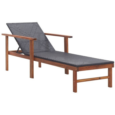 Lettino Prendisole Polyrattan e Legno Massello di Acacia Nero - Nero - Vidaxl