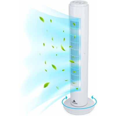 AERSON Ventilatore a torre con Ozillazione 76 cm Bianco | Ventilatore a piantana con 3 livelli di velocità | Tower Fan – 45 W | Funzione timer |