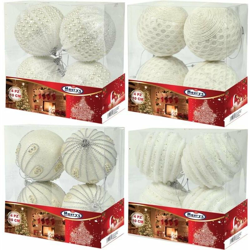 BOX NATALE 4 SFERE LUXURY BIANCHE COLORI ASSORTITI 10 CM - Maury's en oferta
