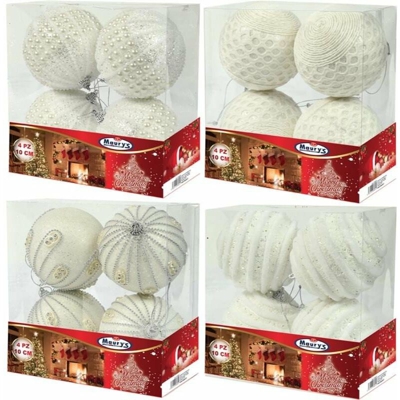 BOX NATALE 4 SFERE LUXURY BIANCHE COLORI ASSORTITI 10 CM - Maury's