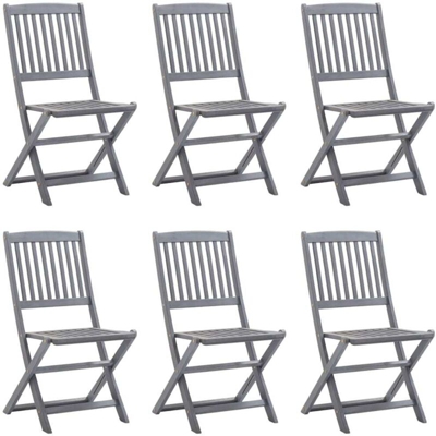 vidaXL Sedie da Giardino Pieghevoli 6 pz in Legno Massello d'Acacia - Grigio