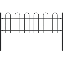 Recinzione Giardino con Punta Tonda in Acciaio 1,7x0,6m Nera - Nero - Youthup en oferta
