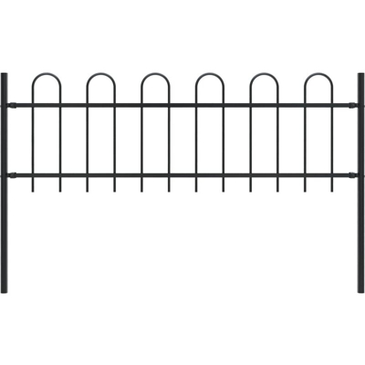 Recinzione Giardino con Punta Tonda in Acciaio 1,7x0,6m Nera - Nero - Youthup