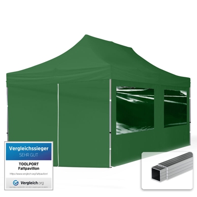 Gazebo Pieghevole Giardino 3x6m - 4 laterali Alluminio PES300 Telo 100% Impermeabile Padiglione Mercati Sagre verde