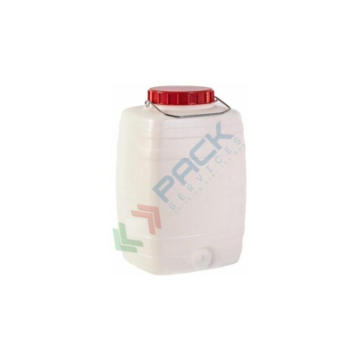 Pack Services - Bottiglione quadrato collo largo, in plastica (HDPE), capacità 15 Lt, maniglia in ferro e tappo a vite (incluso) (15 Lt)