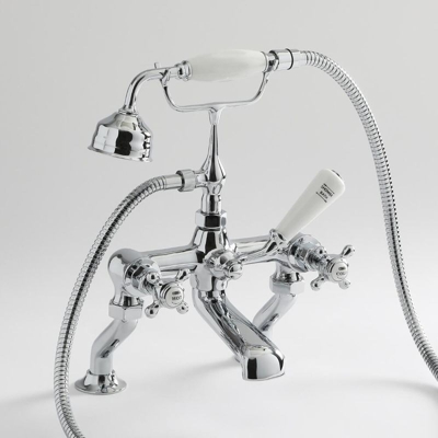 Hudson Reed Elizabeth Rubinetto Miscelatore Tradizionale per Bordo Vasca - Design a Croce Vittoriano in Ottone Solido - Finitura Cromata con Ceramica