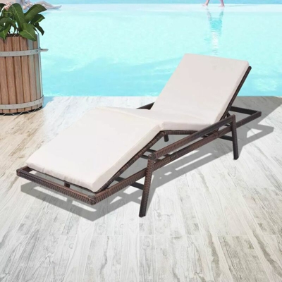 Lettino Prendisole con Cuscino in Polyrattan Marrone