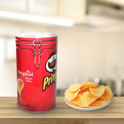 Scatola Latta Barattolo Pringles Per Patatine Chiusura Ermetica Rossa en oferta