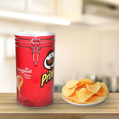 Scatola Latta Barattolo Pringles Per Patatine Chiusura Ermetica Rossa