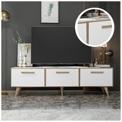 Mobile Porta Tv Cara - Con Ante, Ripiani - Da Salotto - Bianco, Noce In Legno, 160 X 37 X 45 Cm