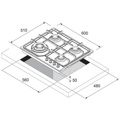 Piano Cottura HDS640 a Gas 4 Fuochi Gas Colore Inox