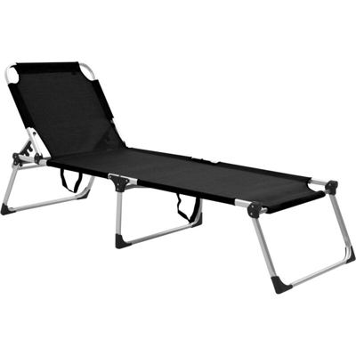 Lettino Prendisole Senior Pieghevole Extra Alto Alluminio Nero - Nero - Vidaxl