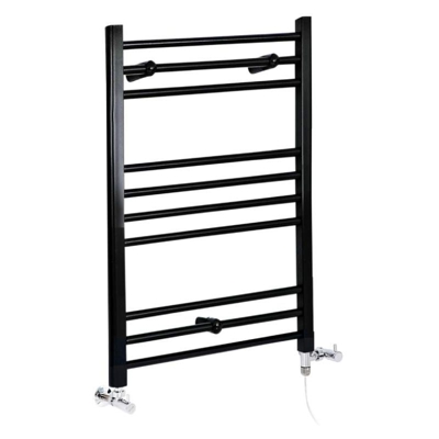 Hudson Reed Nox Scaldasalviette Misto Piatto Moderno - Termoarredo Bagno a Scaletta Nero - Design Elettrico & Idraulico - 427W - 800 x 600mm