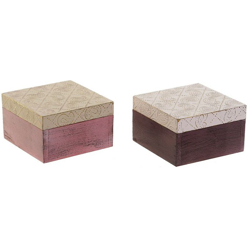 Scatola con Coperchio Ottone Legno di mango (2 pcs) (10 x 10 x 6.5 cm) - Dkd Home Decor precio