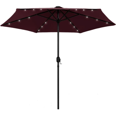 Ombrellone con Luci a LED e Palo Alluminio 270 cm Rosso Bordò - Rosso - Vidaxl