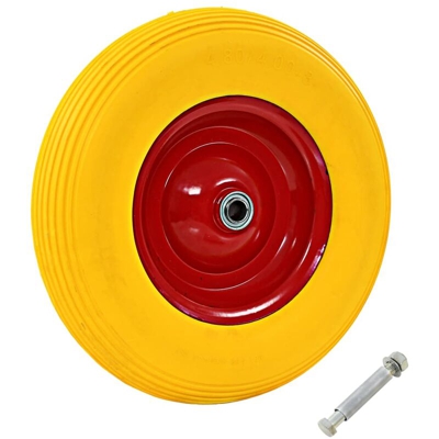 YOUTHUP Ruota per Carriola con Asse in PU Solido 4.00-8 390 mm - Giallo