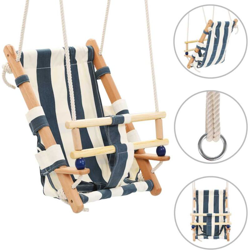 vidaXL Altalena per Bambini con Cintura di Sicurezza Cotone Legno Blu - Blu características