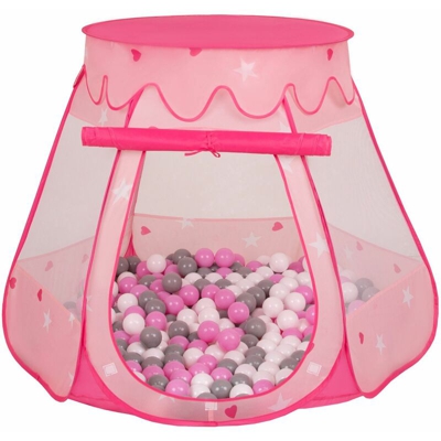 Selonis Tenda 105X90cm/200 Palline Castello Con Palline Colorate Per Bambini, Rosa:Grigio/Bianco/Rosa - rosa:grigio/bianco/rosa