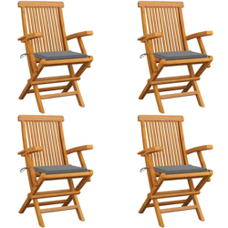vidaXL Sedie da Giardino con Cuscini Grigi 4 pz Massello di Teak - Grigio en oferta