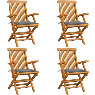 vidaXL Sedie da Giardino con Cuscini Grigi 4 pz Massello di Teak - Grigio