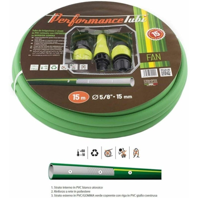 Kit tubo gomma antigelo retinato irrigazione d 5/8' mt 15 + kit raccordi - FUN