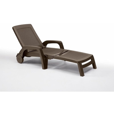 Grecoshop - Lettino / Sdraio / Sedia pieghevole con ruote in Polyrattan per Esterno - Mod. Antigua Marrone