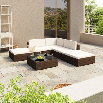 YOUTHUP Set Divani da Giardino 6 pz con Cuscini in Polyrattan Marrone - Marrone