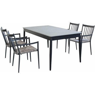 Set Tavolo Da Giardino Allungabile In Alluminio E Polywood 160/240 X 90 Compreso Di 4 Poltrone Colore Antracite,Grigio